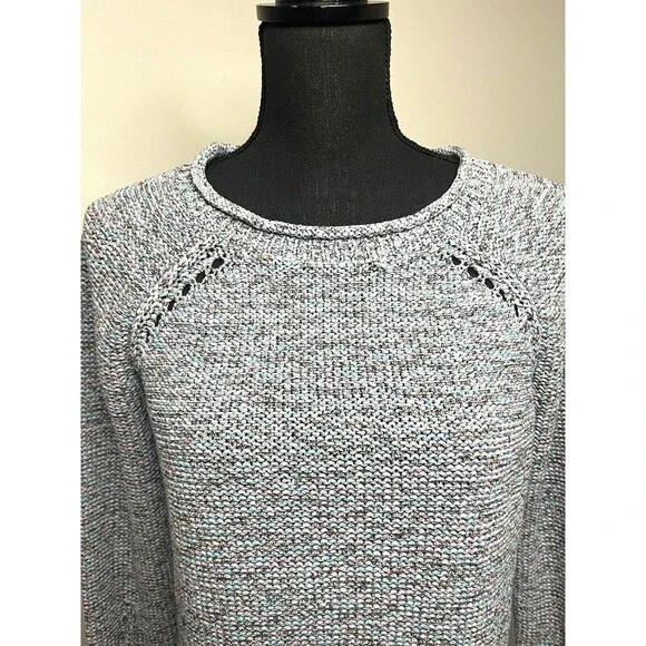 Talbots Women's Sweater Gray with Shades of Blue /Pink Roll Neck  Size Medium - Picture 5 of 16